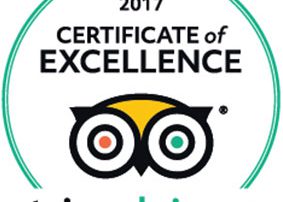 TripAdvisor award. Text: 2017 Certificate of Excellence, TripAdvisor.