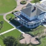Aerial view of building.