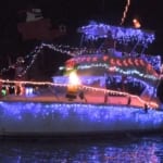Boat with christmas lights.